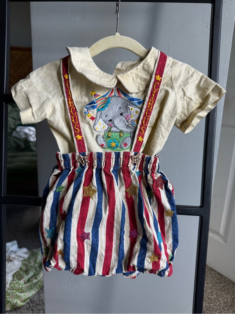 Baby Circus Clown Romper Outfit Elephant Embroidered 12-18M
